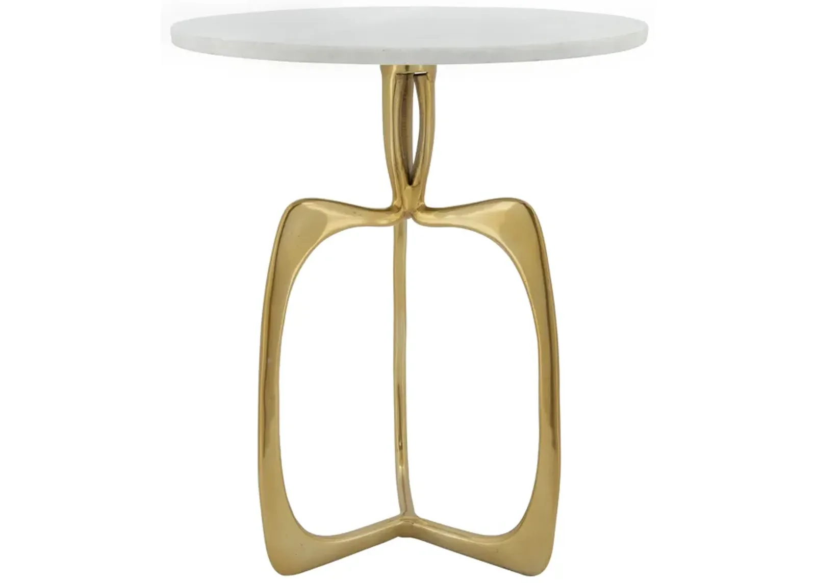 Metal 20" Accent Table W/ White Marble, Gold 