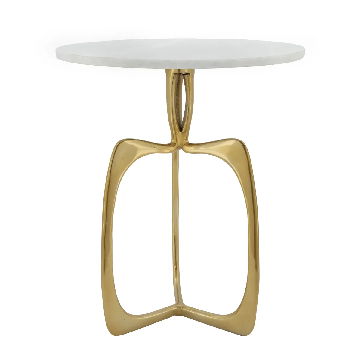 Metal 20" Accent Table W/ White Marble, Gold 