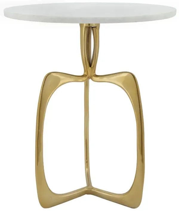 Metal 20" Accent Table W/ White Marble, Gold 