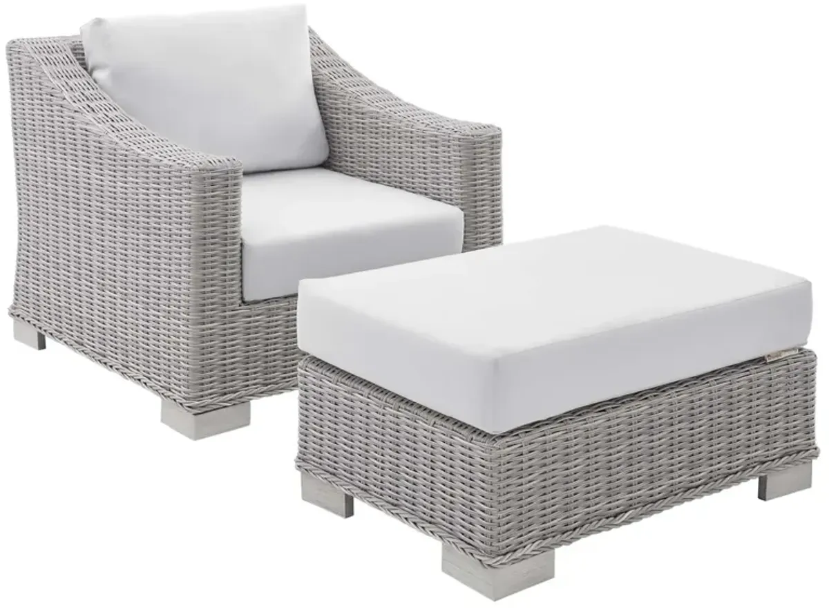 Conway Sunbrella® Outdoor Patio Wicker Rattan 2-Piece Armchair and Ottoman Set