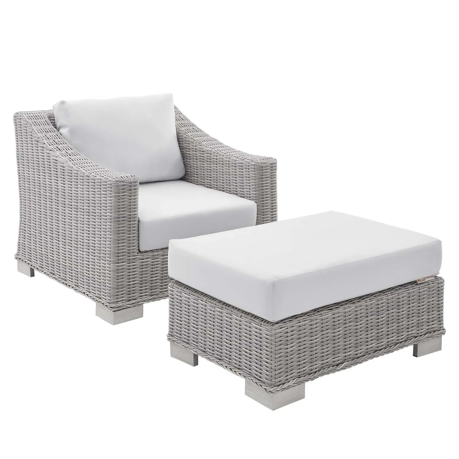 Conway Sunbrella® Outdoor Patio Wicker Rattan 2-Piece Armchair and Ottoman Set