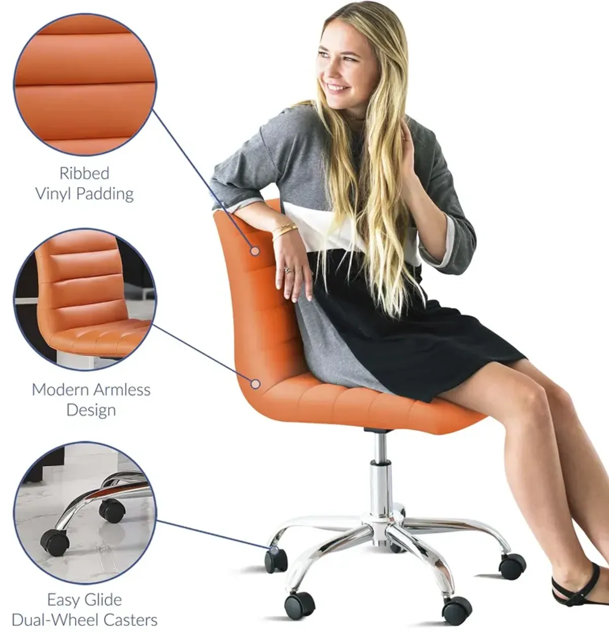 Ripple Armless Mid Back Vinyl Office Chair