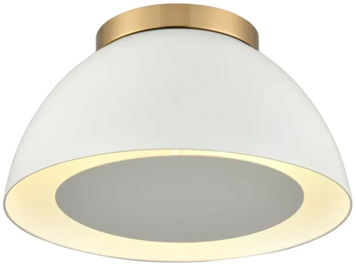 Pelham 10'' Wide 2-Light Flush Mount - Satin Brass with Matte White