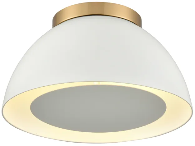 Pelham 10'' Wide 2-Light Flush Mount - Satin Brass with Matte White