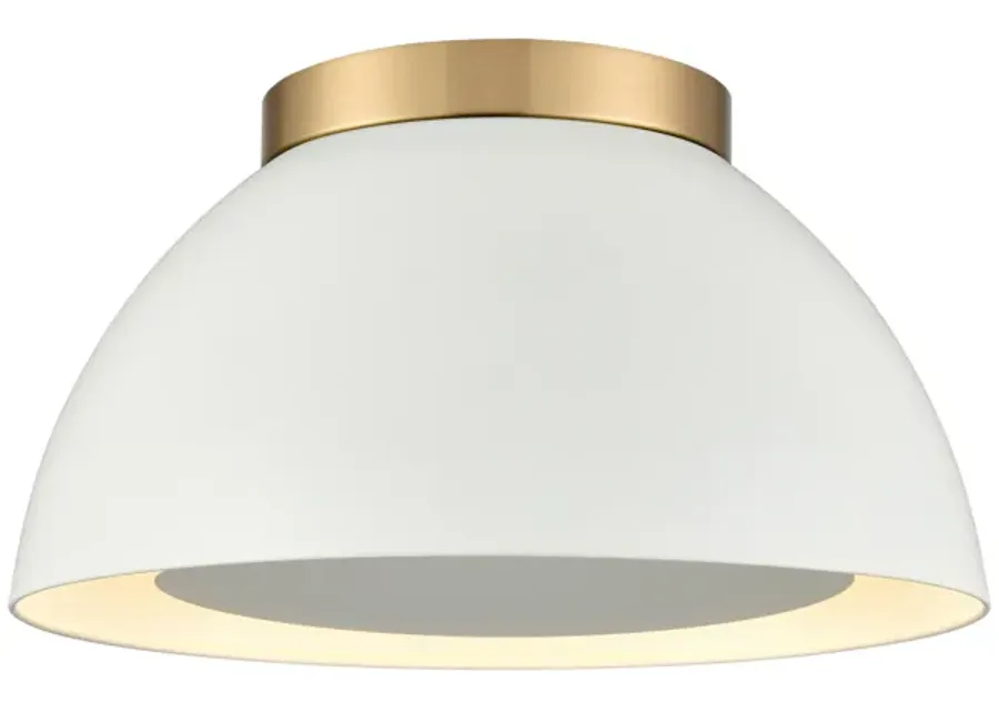 Pelham 10'' Wide 2-Light Flush Mount - Satin Brass with Matte White