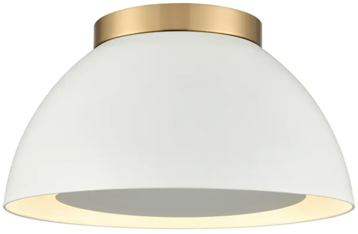 Pelham 10'' Wide 2-Light Flush Mount - Satin Brass with Matte White