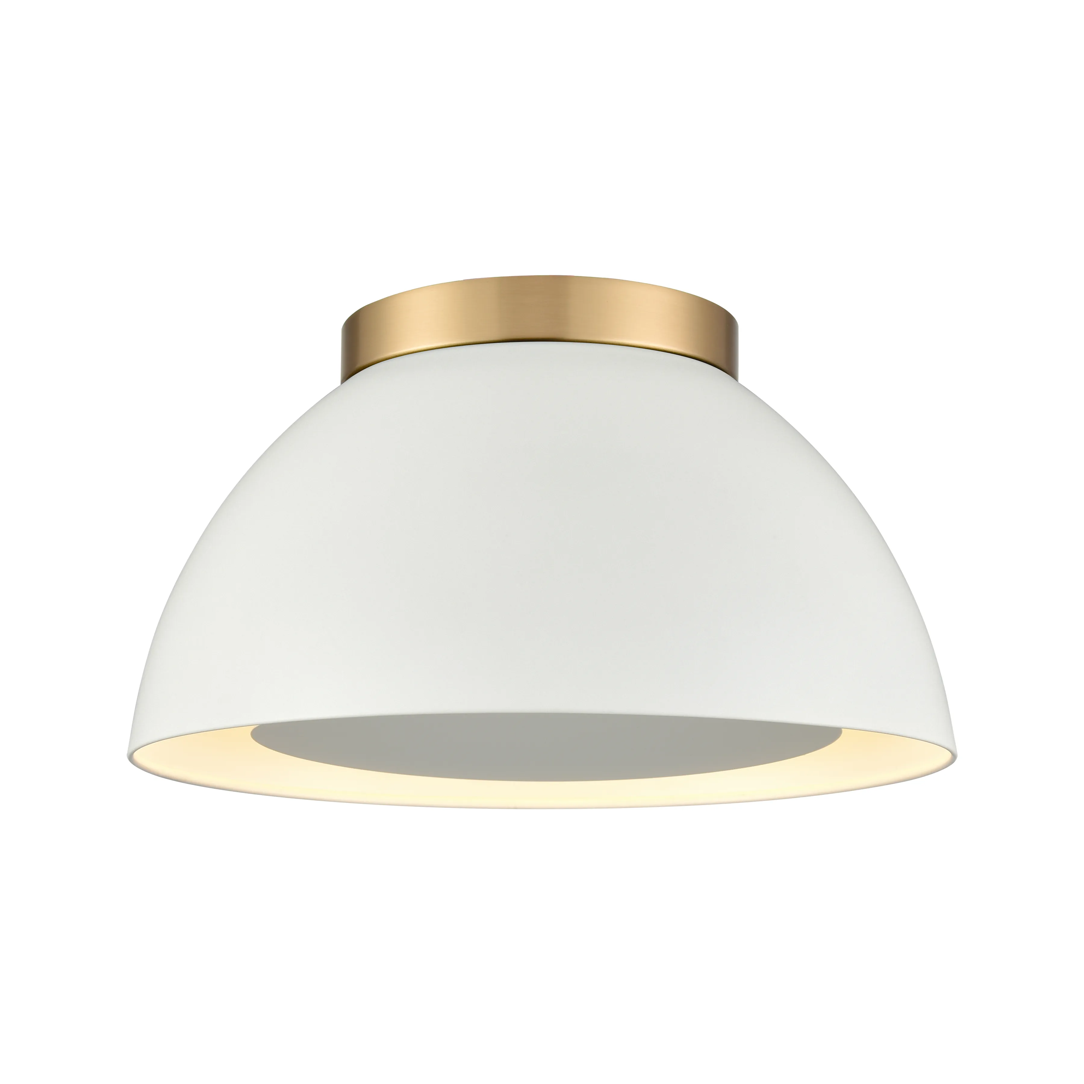 Pelham 10'' Wide 2-Light Flush Mount - Satin Brass with Matte White