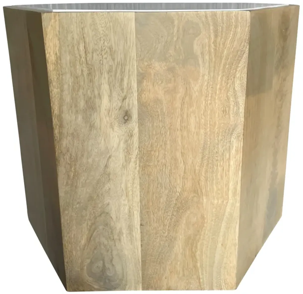 Wood/marble, 14/20" Hexagonal Side Tables, Nat - Set of 2