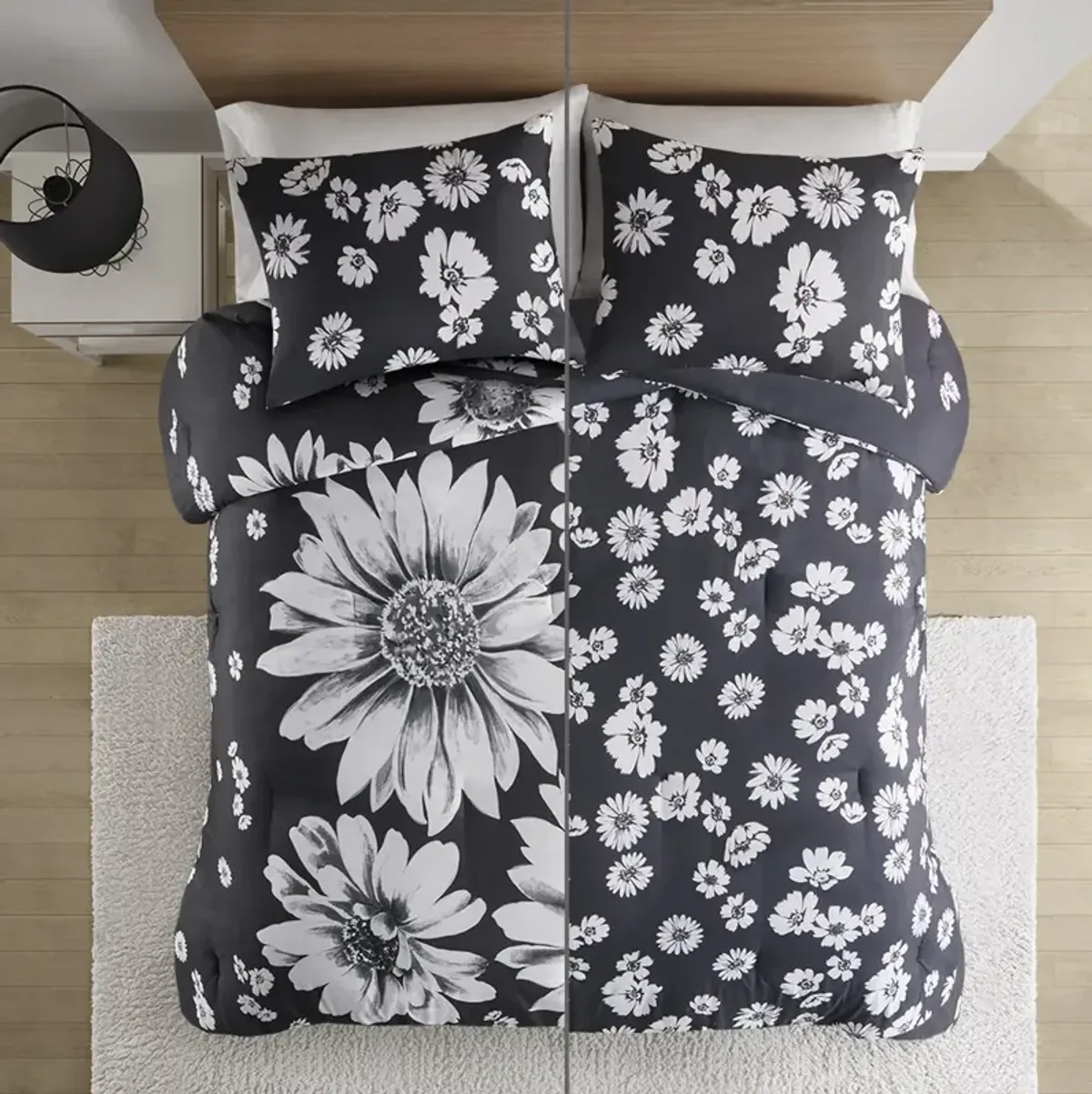 Intelligent Design Maude Black/White Floral Reversible Comforter Set