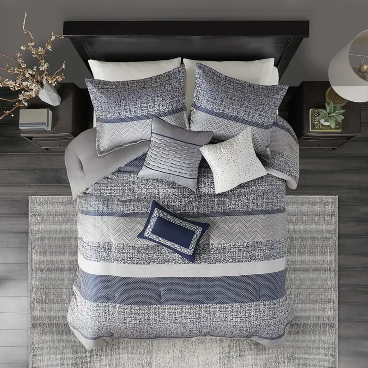 Madison Park Rhapsody Navy 7 Piece Jacquard Comforter Set