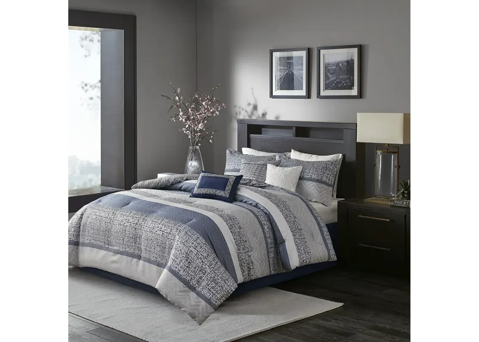 Madison Park Rhapsody Navy 7 Piece Jacquard Comforter Set