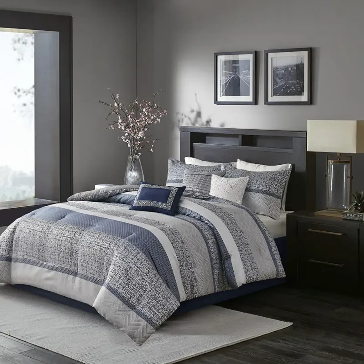 Madison Park Rhapsody Navy 7 Piece Jacquard Comforter Set