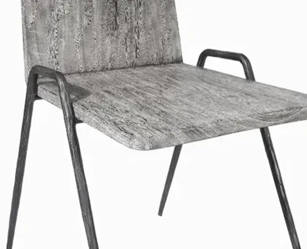 forged leg dining chair, chamcha wood, gray stone finish, metal