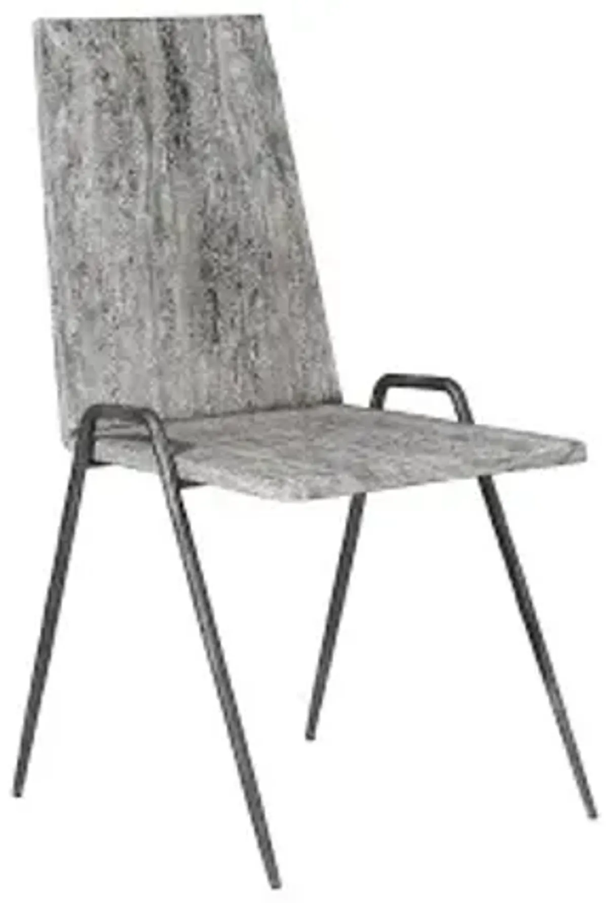 forged leg dining chair, chamcha wood, gray stone finish, metal