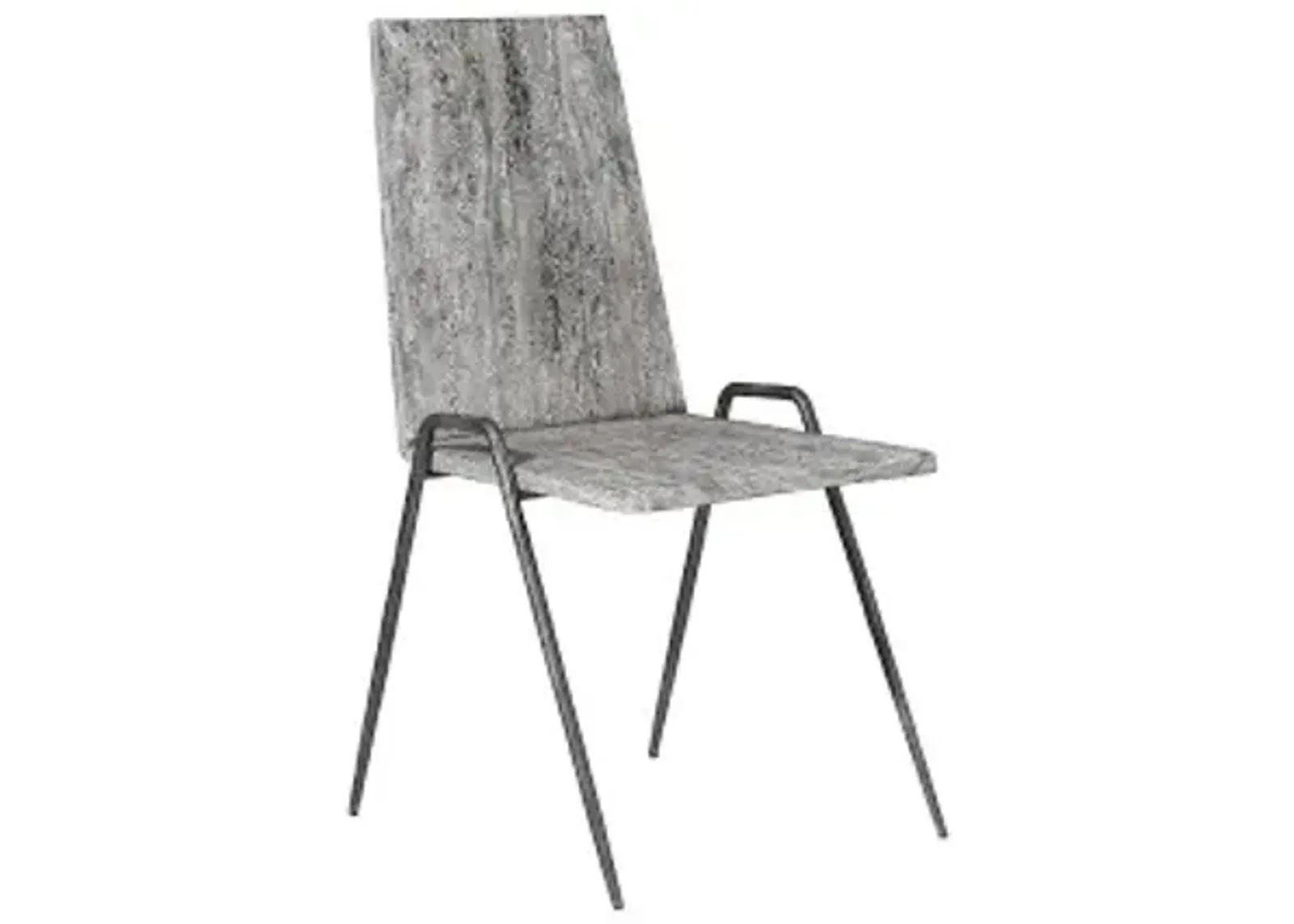 forged leg dining chair, chamcha wood, gray stone finish, metal