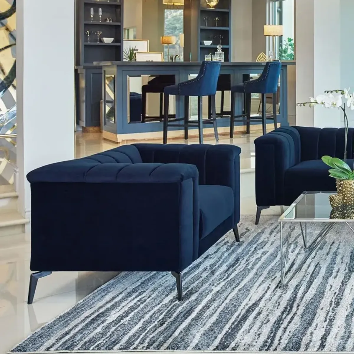 Chalet Tuxedo Arm Chair Blue