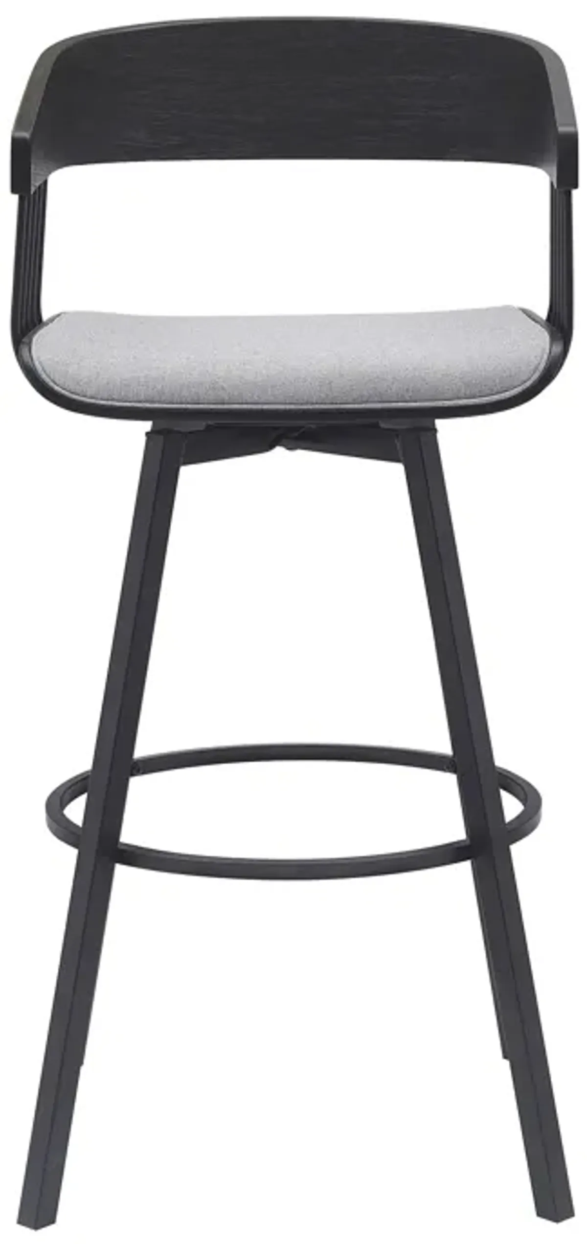 Athena 31" Swivel Black Wood Bar Stool in Light Gray Fabric with Black Metal