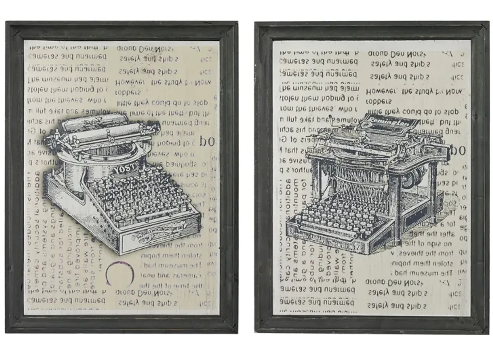 Antique Typewriter Prints on Glass (2-piece Set)