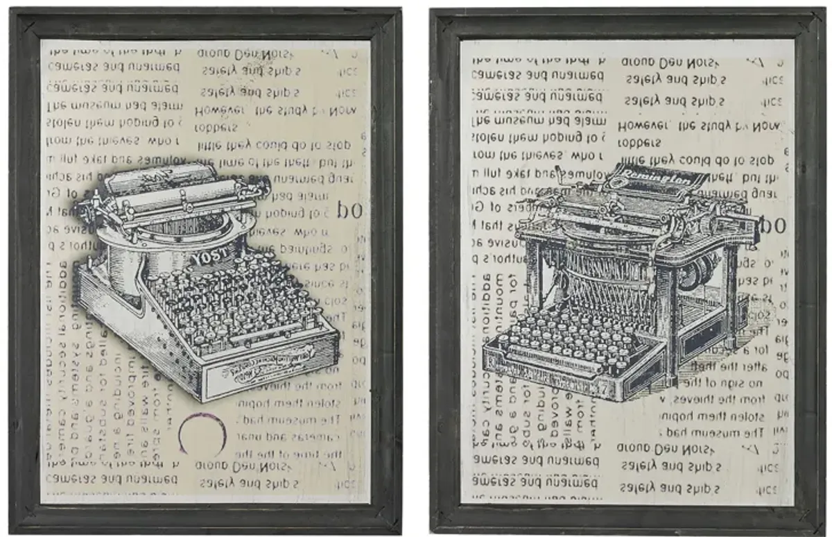 Antique Typewriter Prints on Glass (2-piece Set)