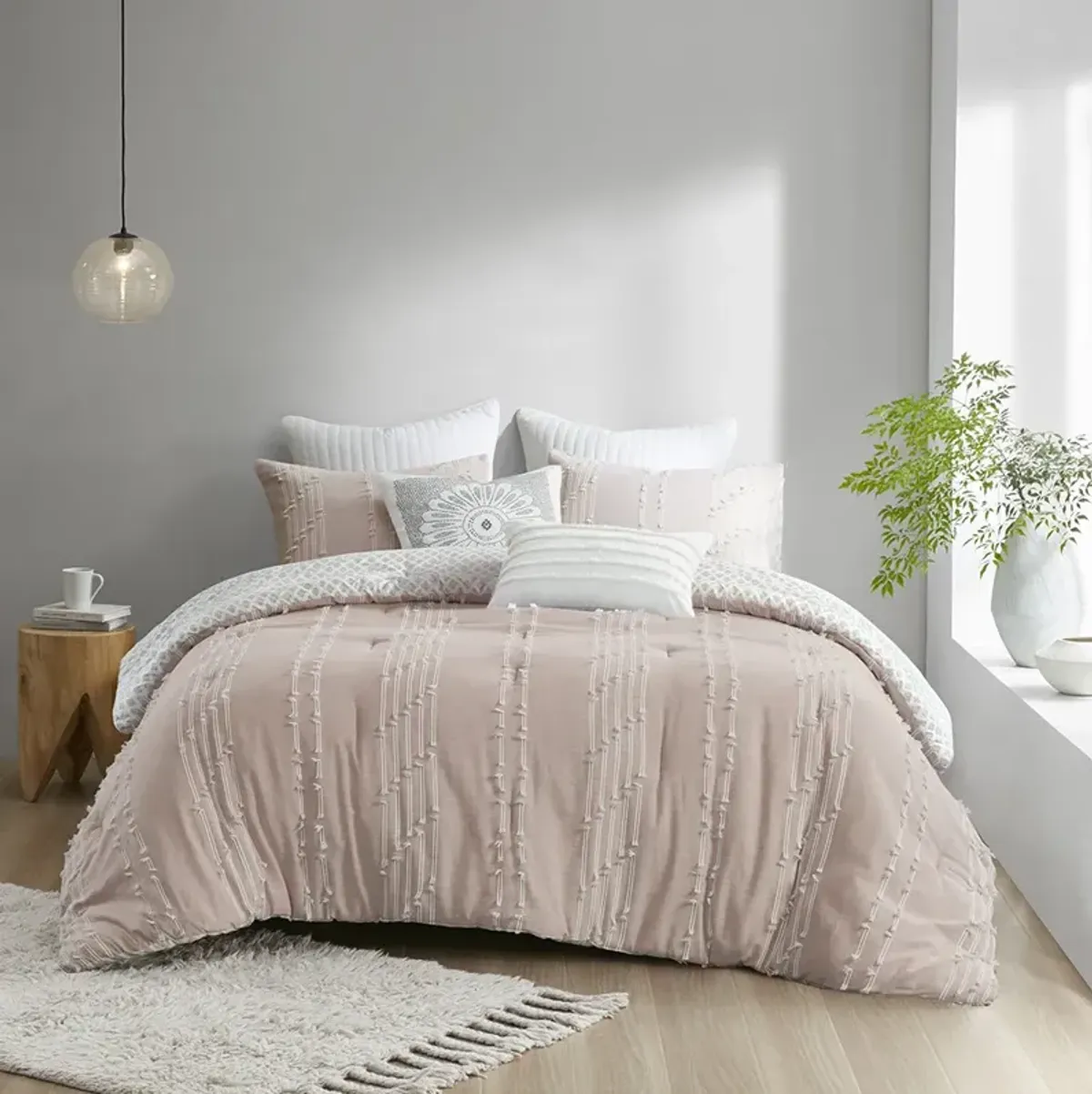 INK+IVY Kara Blush 3 Piece Cotton Jacquard Comforter Set