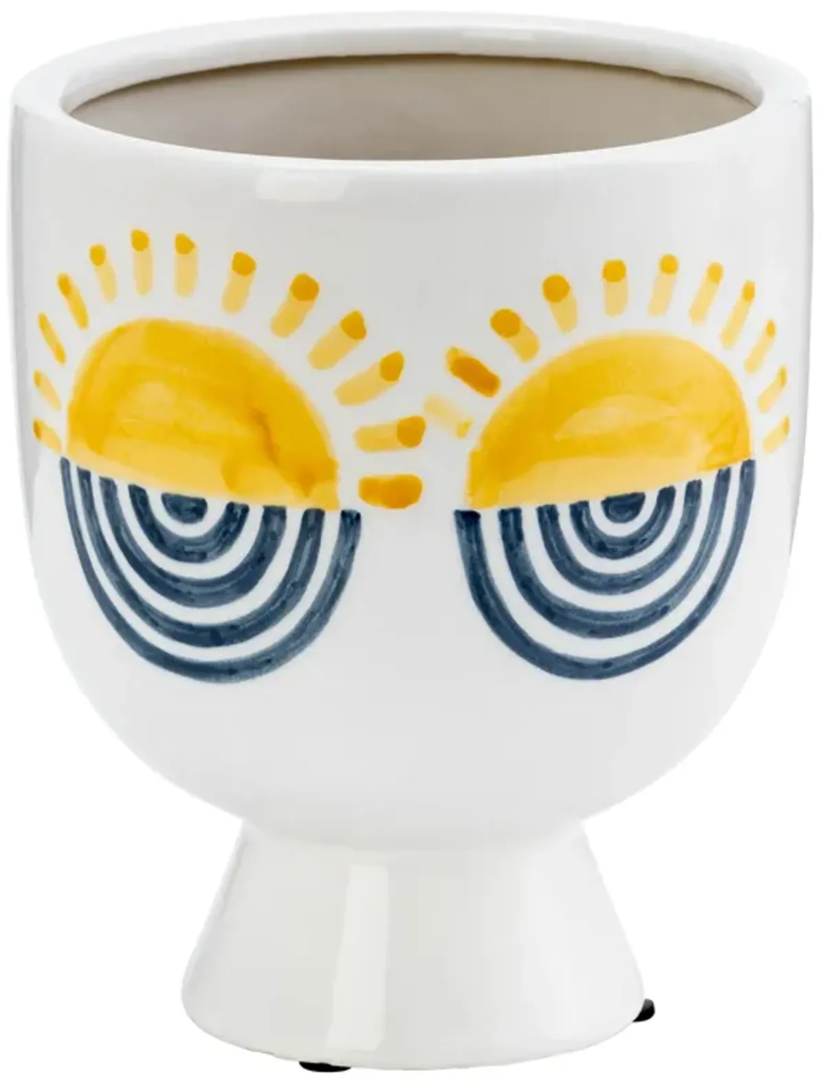 Cer, 7"h  Sunrise Eyes Flower Vase, Wht/yllw/blue