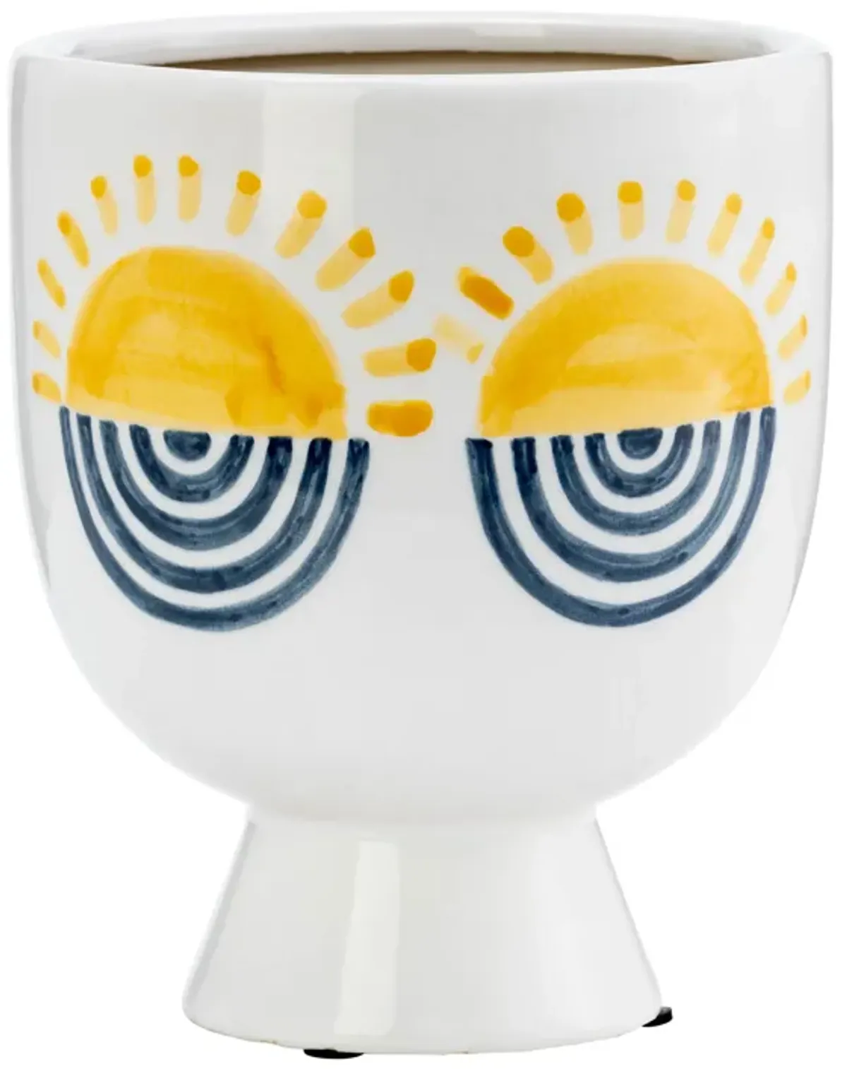 Cer, 7"h  Sunrise Eyes Flower Vase, Wht/yllw/blue