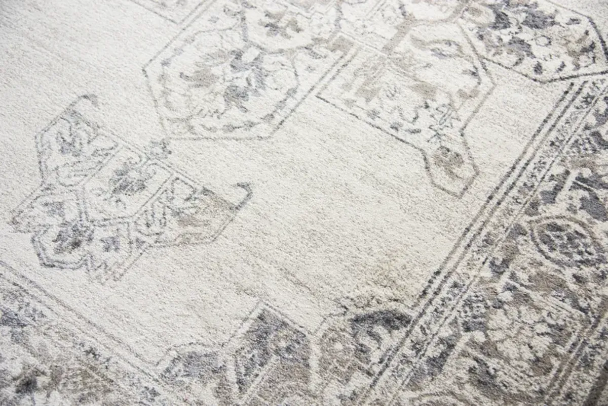 Panache Natural/Beige Central Medallion Motif Distress  Polypropylene 2'3" x 7'7" Runner Rug