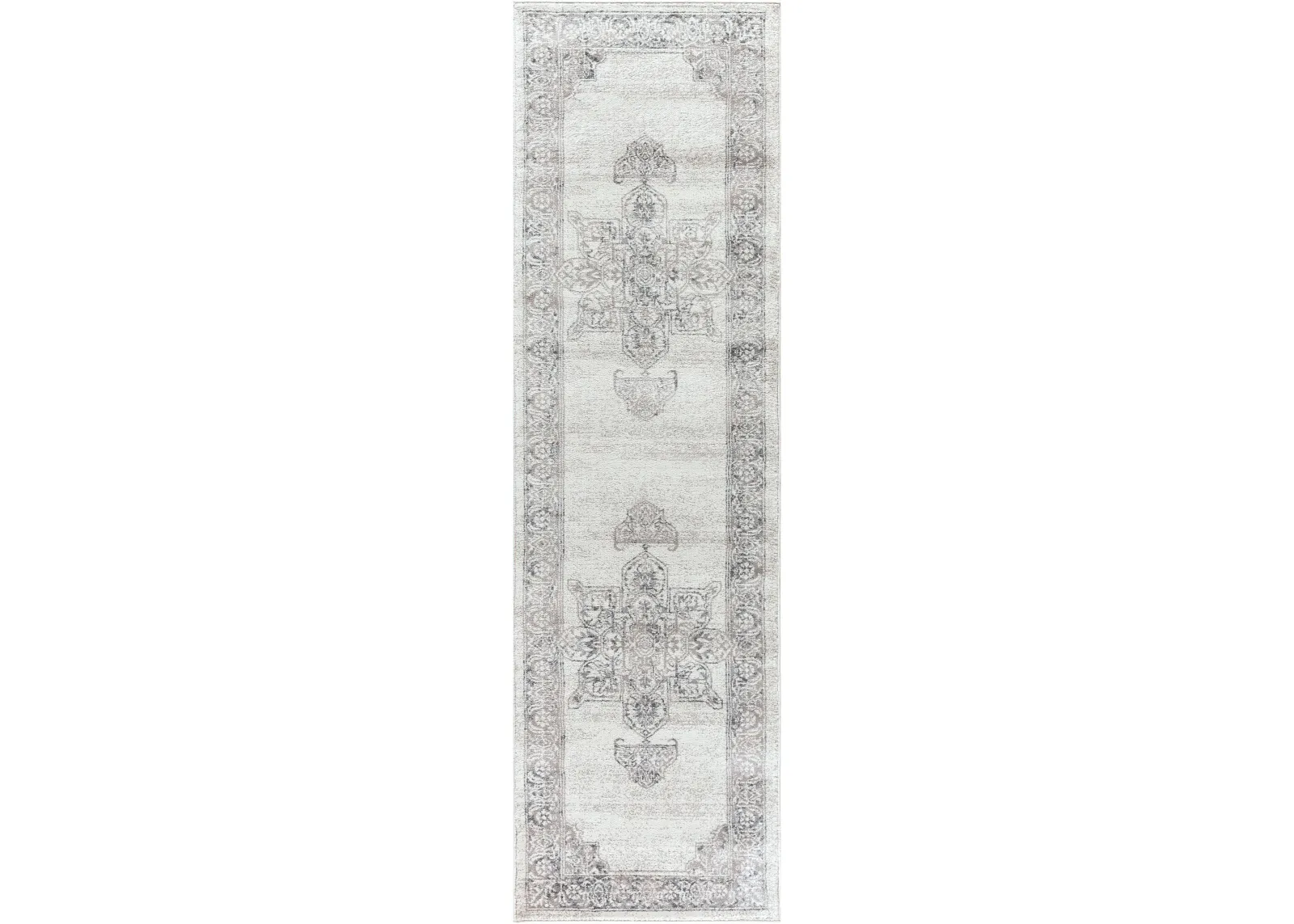 Panache Natural/Beige Central Medallion Motif Distress  Polypropylene 2'3" x 7'7" Runner Rug