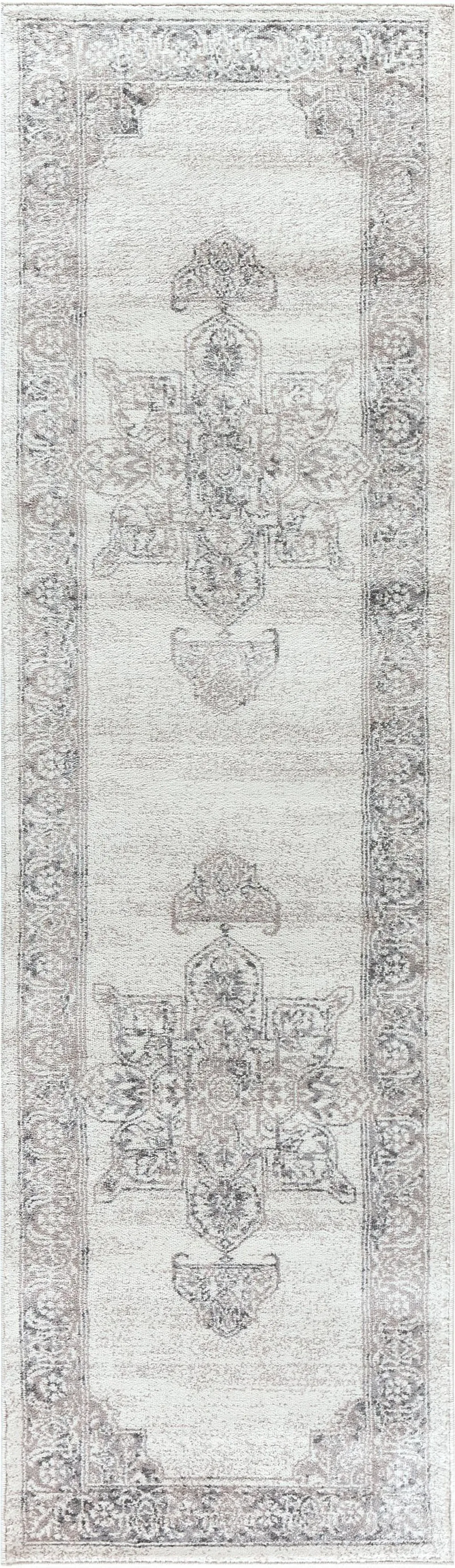 Panache Natural/Beige Central Medallion Motif Distress  Polypropylene 2'3" x 7'7" Runner Rug