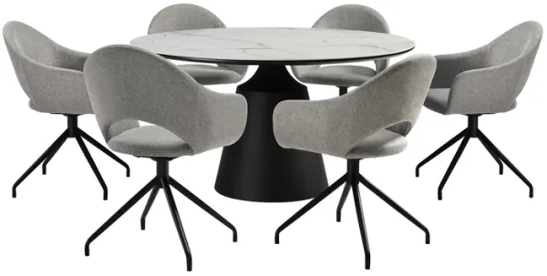 Knox Pria 7 Piece Dining Set with Stone Top and Gray Fabric Chairs