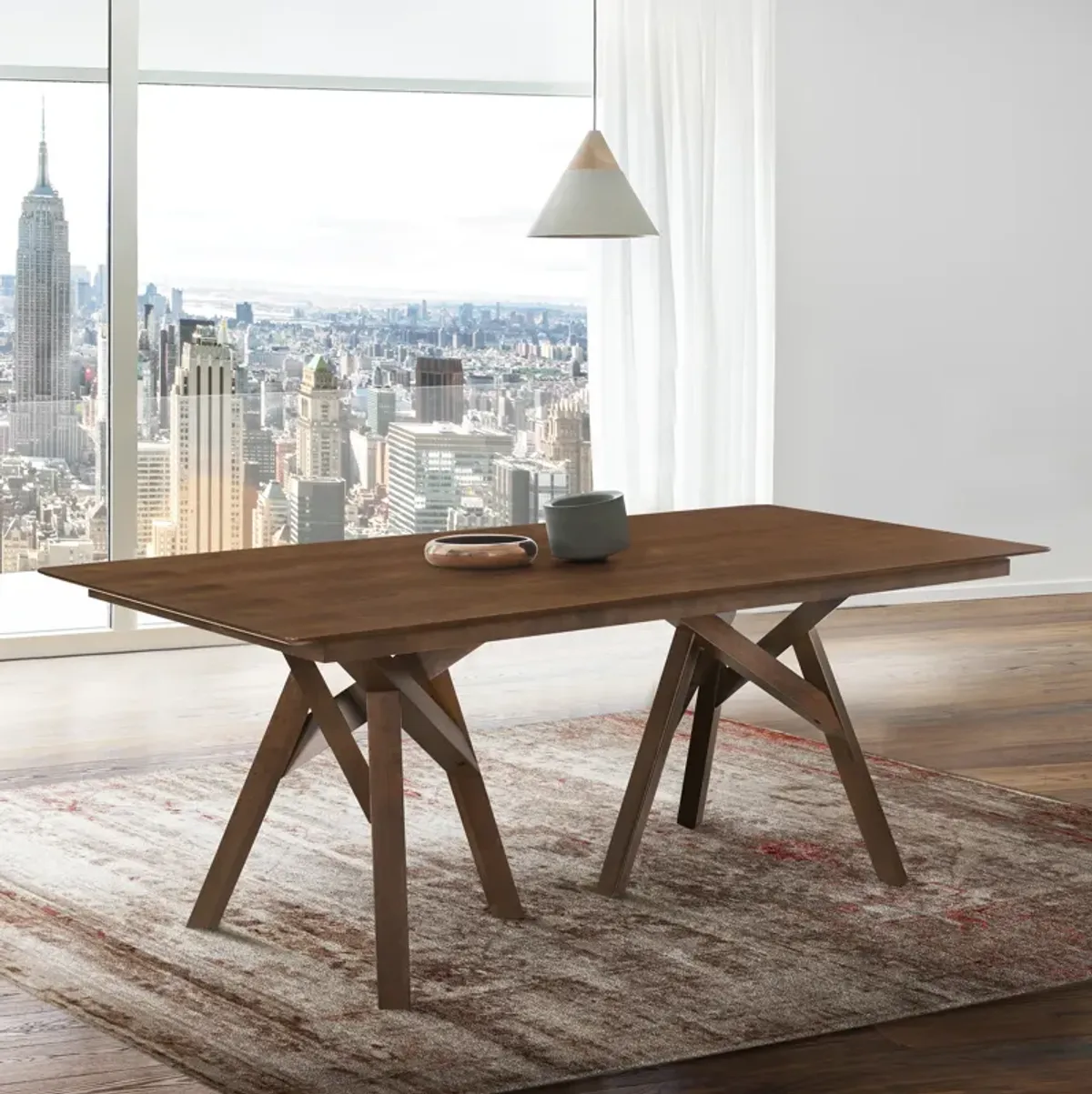 Cortina 79" Mid-Century Modern Walnut Wood Dining Table with Walnut Legs