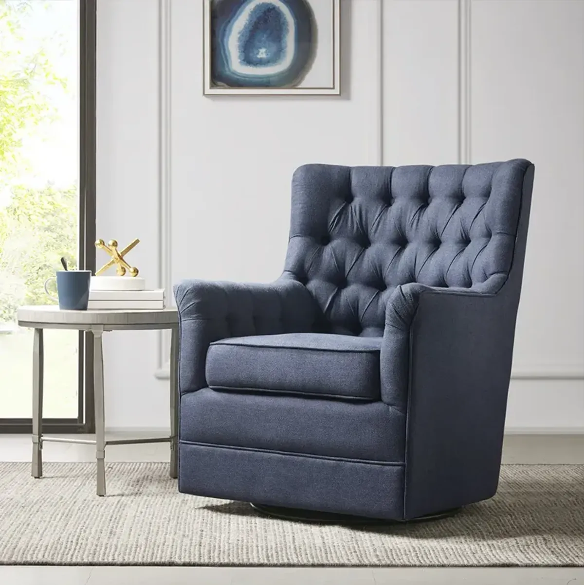 Madison Park Mathis Blue Swivel Glider Chair