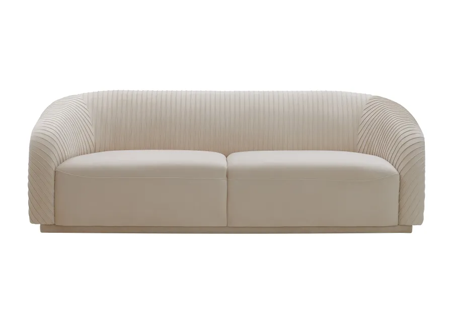 Yara Pleated Beige Velvet Sofa