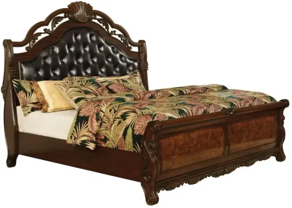 Exeter California King Tufted Upholstered Sleigh Bed Dark Burl