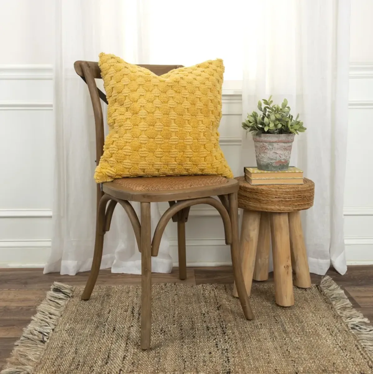 Stripe Patterned Solid Yellow Pillow