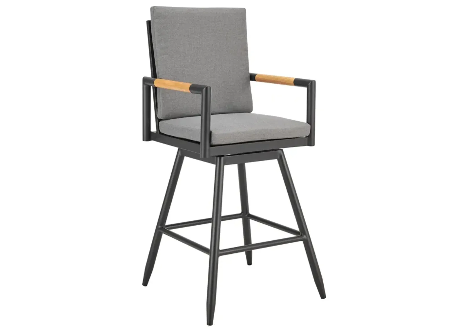 Crown Outdoor Patio Swivel Counter Stool in Aluminum with Tan Rope and Dark Gray Cushions