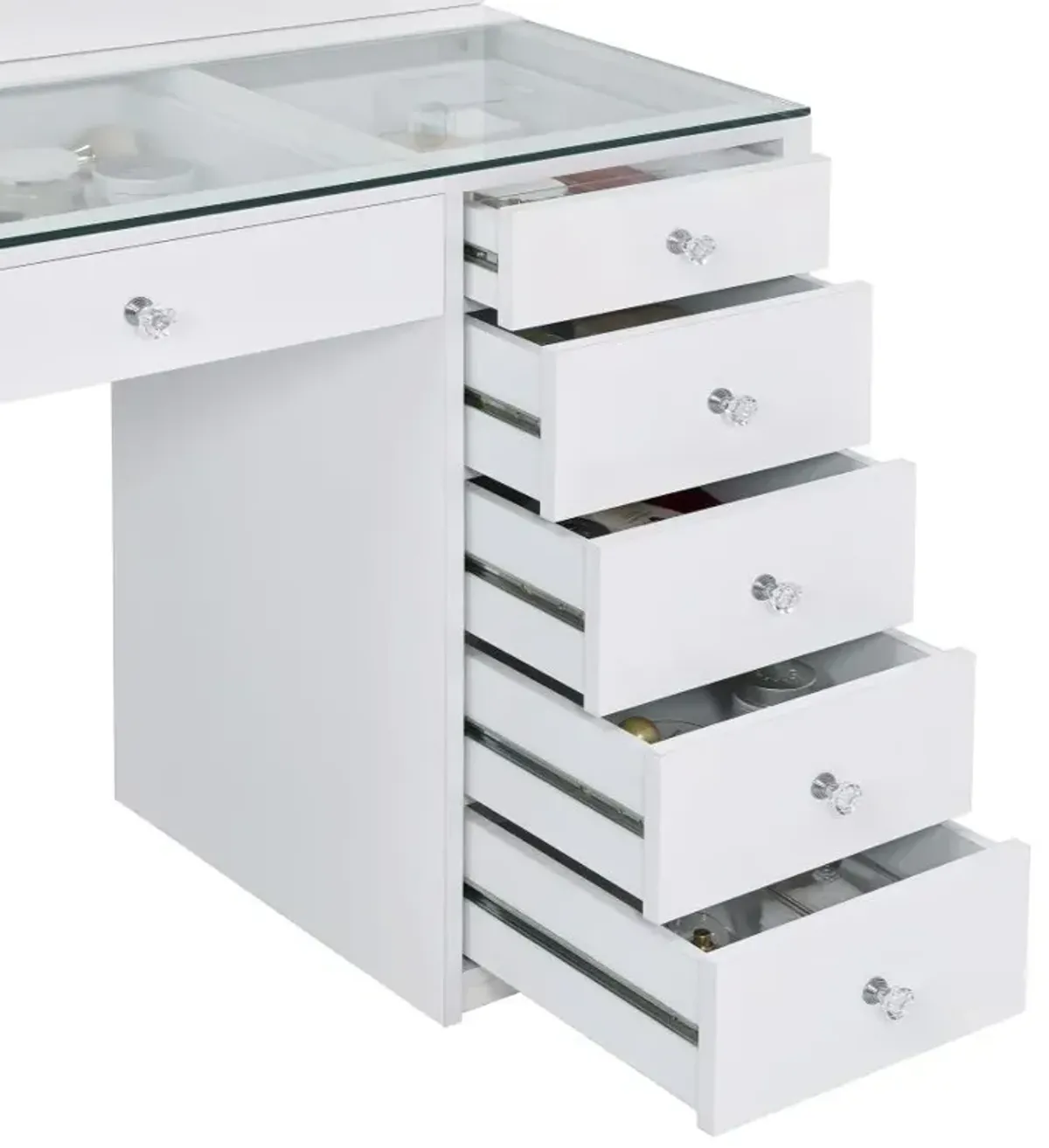 Acena 7-drawer Glass Top Vanity Desk with Lighting White