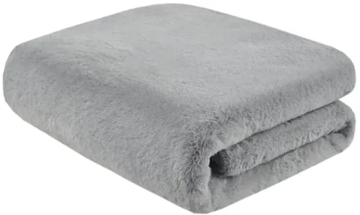 Madison Park Bristol Grey Solid Premium Faux Fur Throw