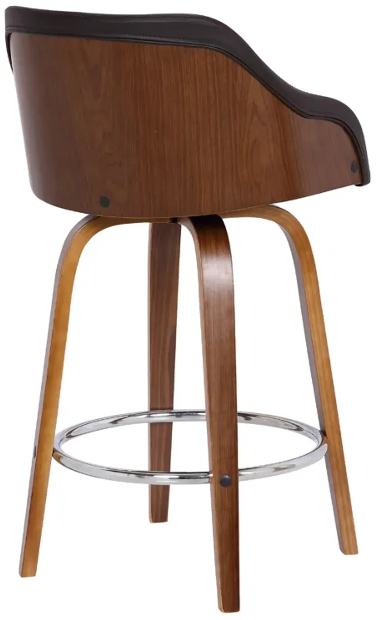 Alec 26" Counter Height Swivel Brown Faux Leather and Walnut Wood Bar Stool