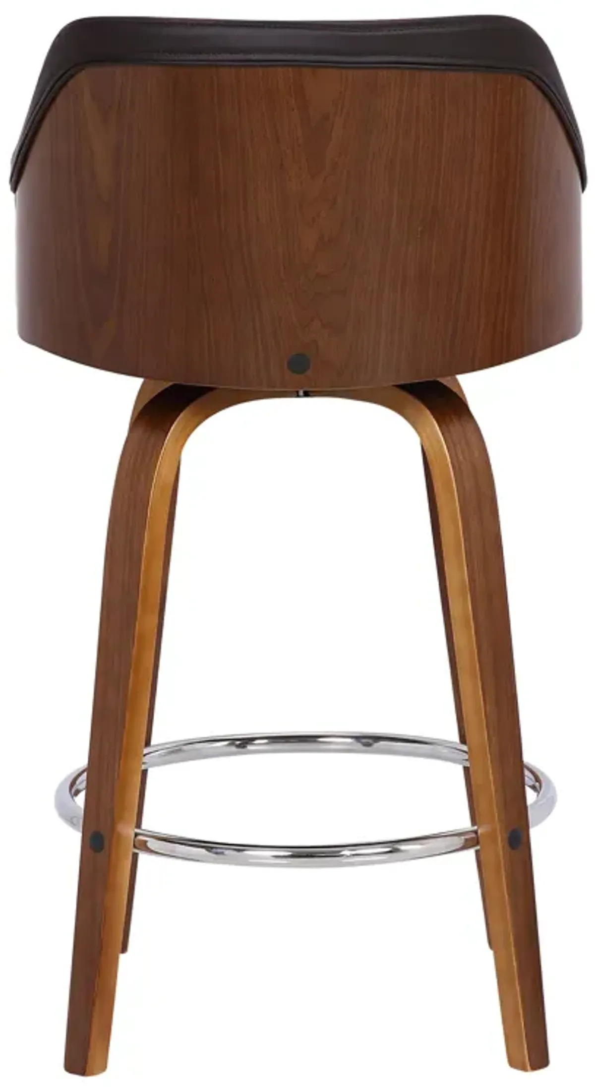 Alec 26" Counter Height Swivel Brown Faux Leather and Walnut Wood Bar Stool