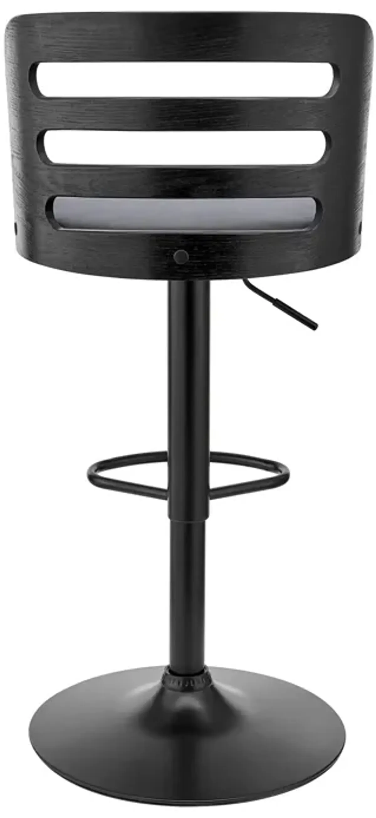 Khalia Adjustable Swivel Grey Faux Leather and Black Wood Bar Stool with Black Base