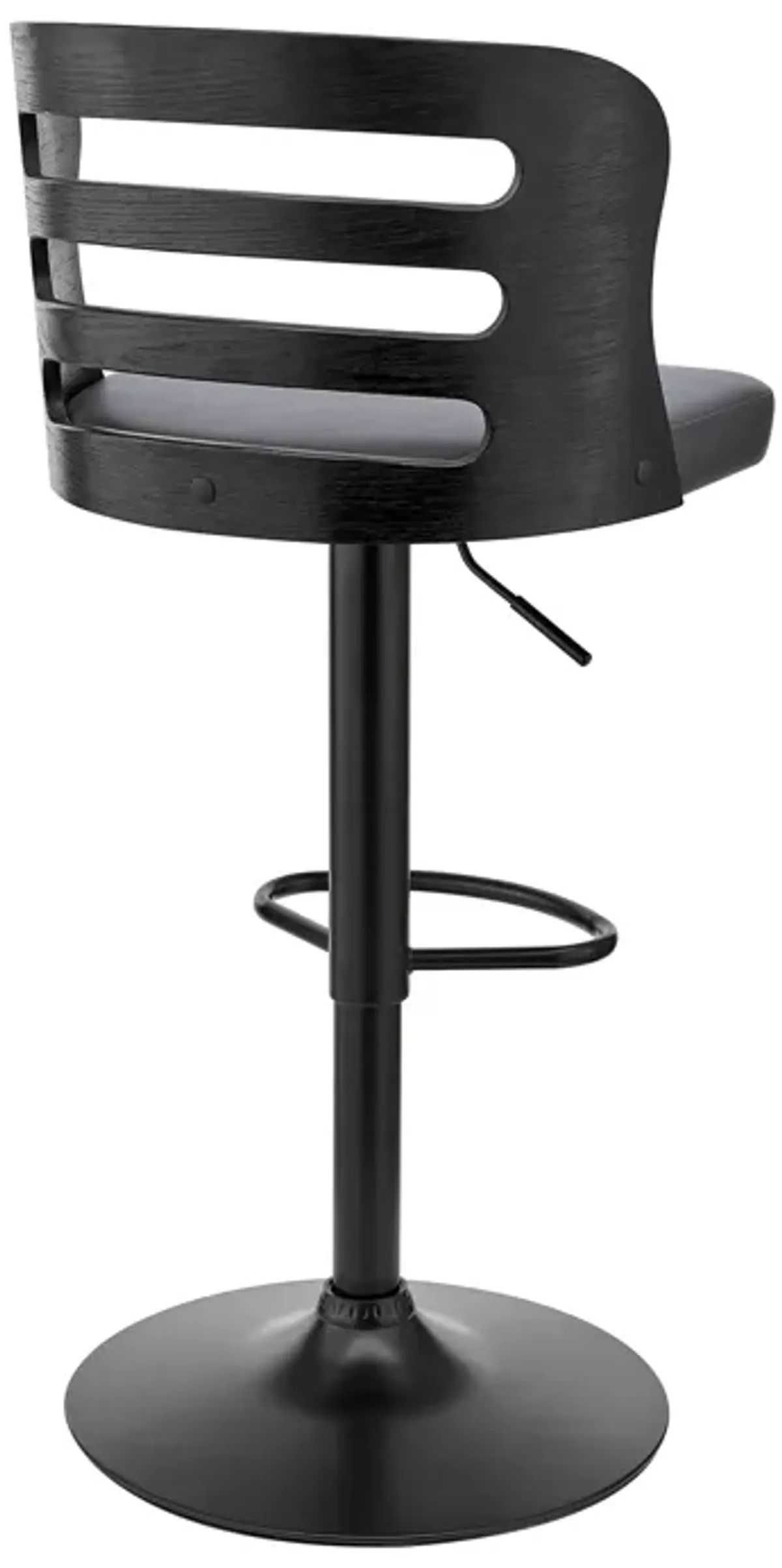 Khalia Adjustable Swivel Grey Faux Leather and Black Wood Bar Stool with Black Base