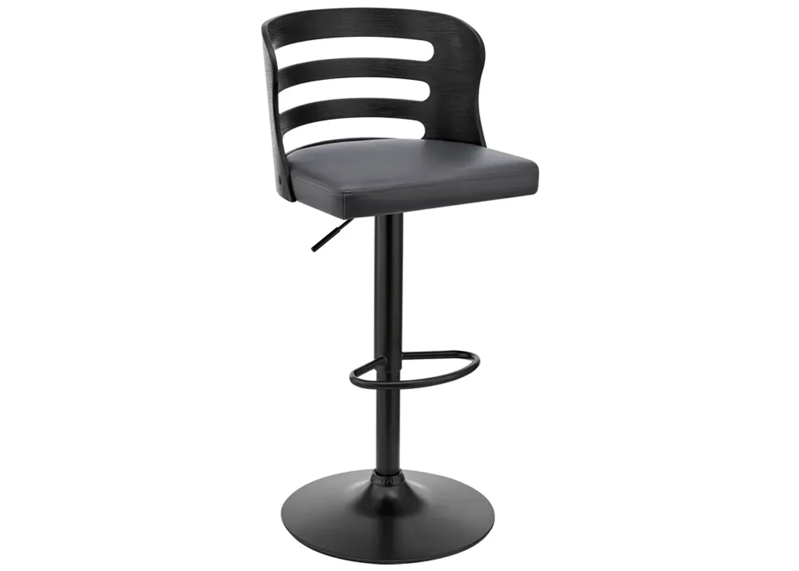 Khalia Adjustable Swivel Grey Faux Leather and Black Wood Bar Stool with Black Base