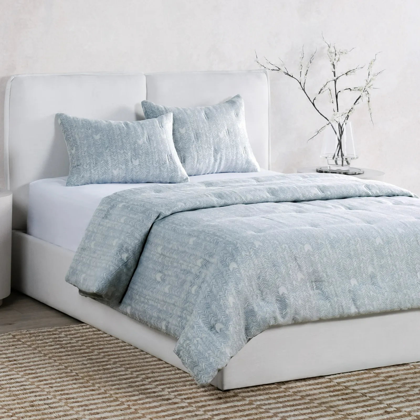 French Herringbone Storm 3pc King Comforter Set
