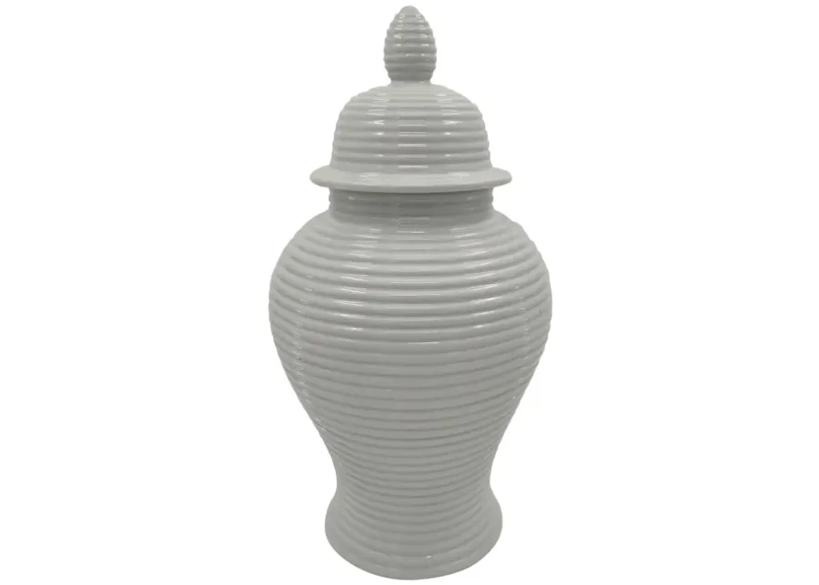 Cer, 18" Ribbed Temple Jar, White