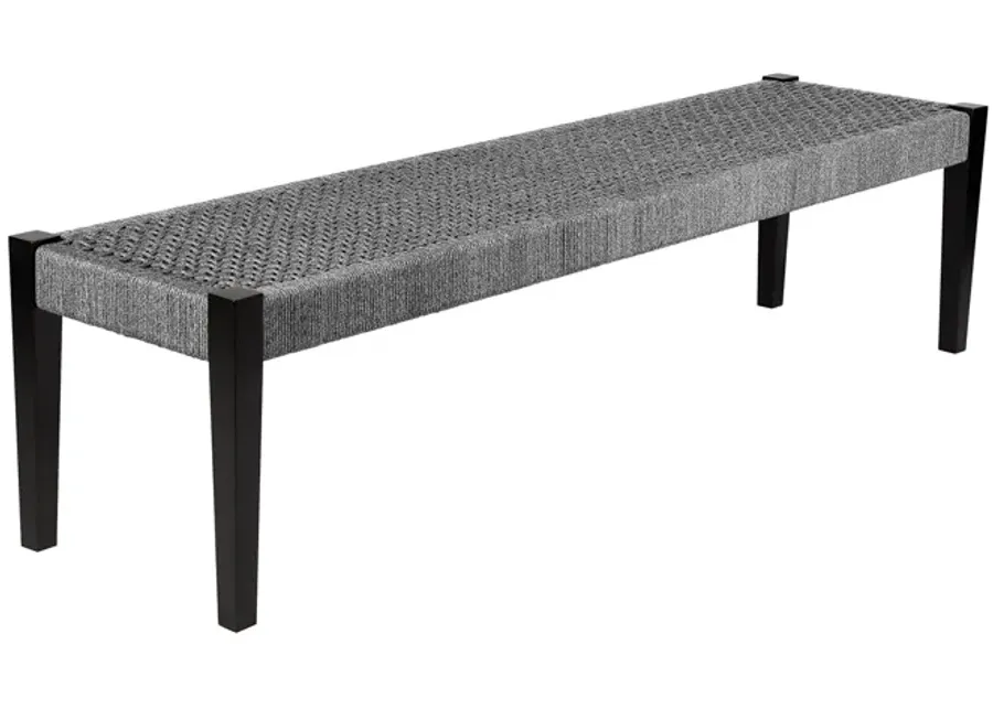 Camino Indoor Outdoor Dining Bench in Eucalyptus Wood and Gray Rope