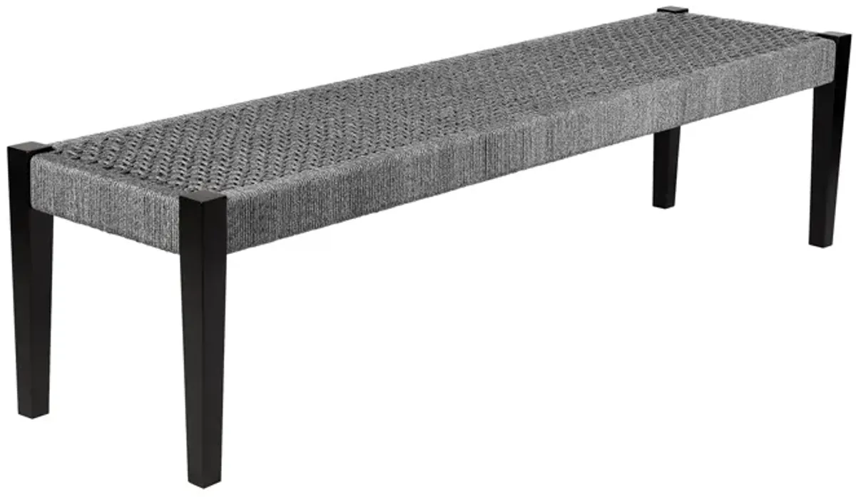 Camino Indoor Outdoor Dining Bench in Eucalyptus Wood and Gray Rope