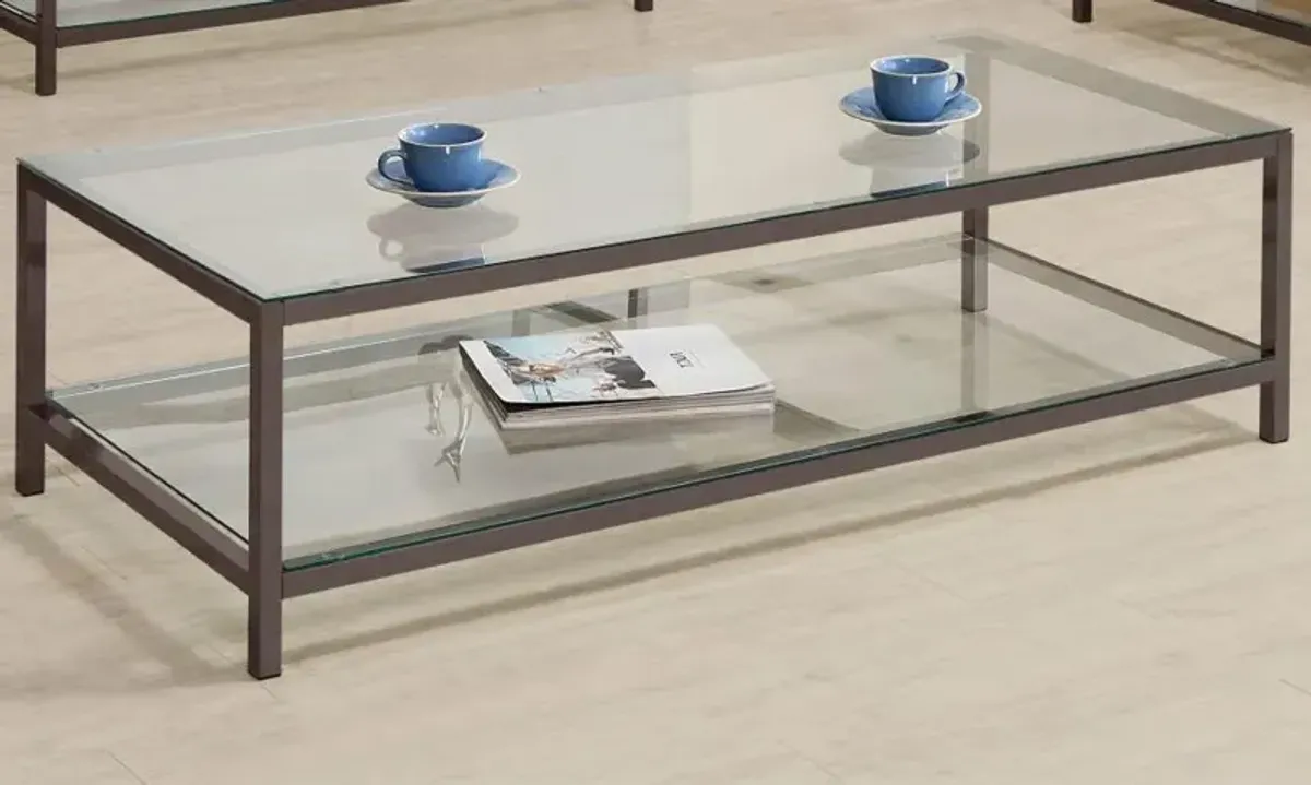 Trini Coffee Table with Glass Shelf Black Nickel