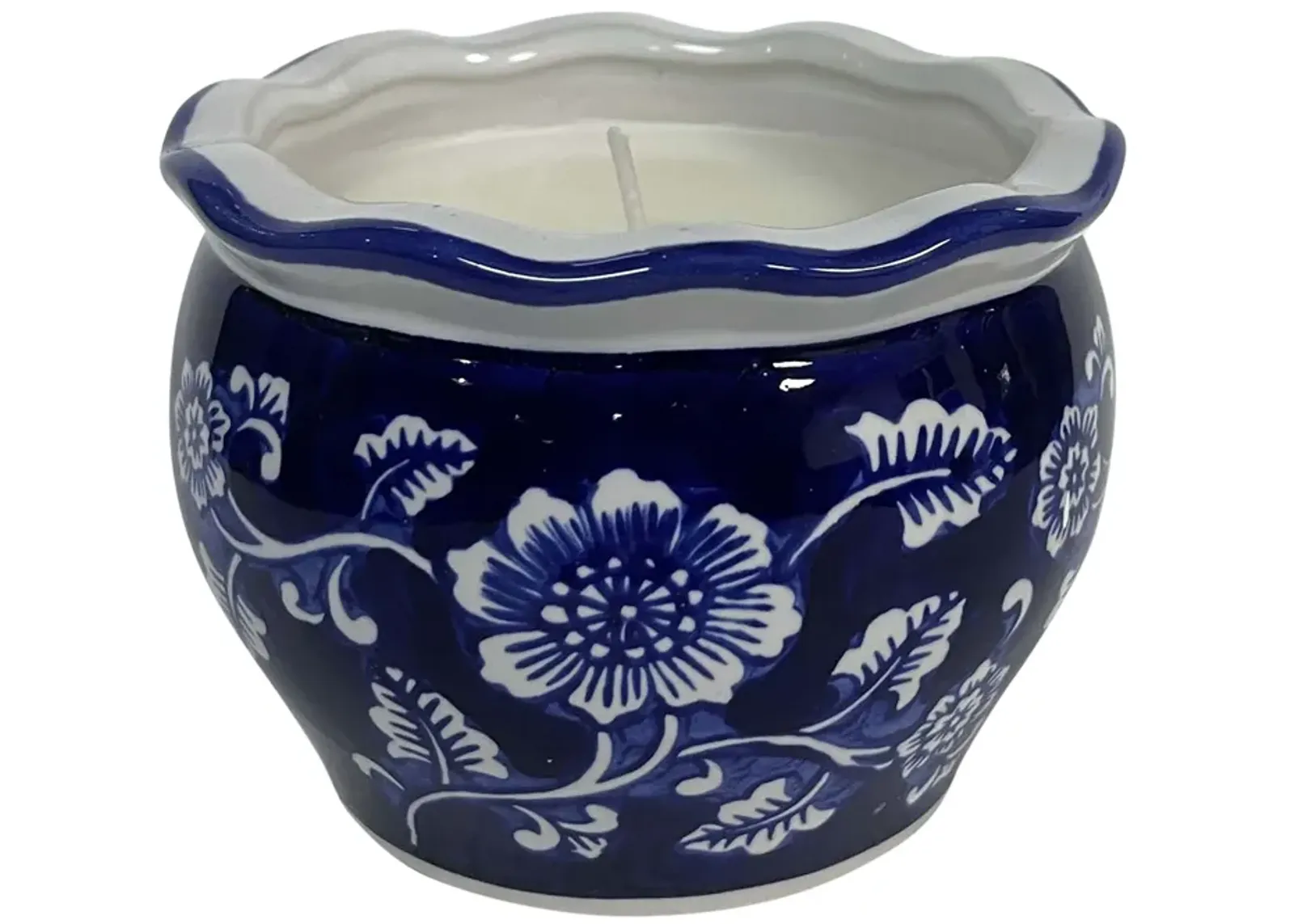 4", 7oz Round Chinoiserie Candle , Blue/white