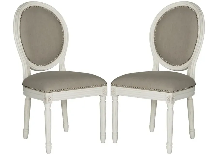 HOLLOWAY 19''H FRENCH BRASSERIE LINEN OVAL SIDE CHAIR - SILVER NAIL HEADS - Set of 2